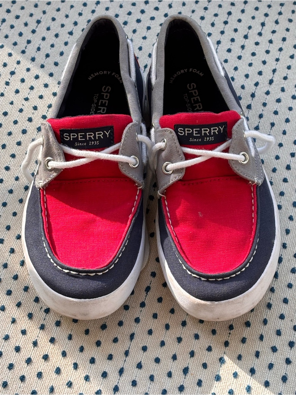 Sperry Kids Red Navy Gray Canvas Boat Shoes
